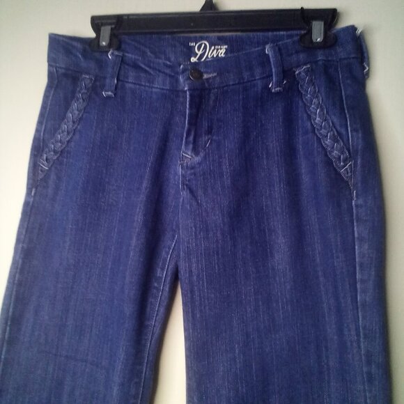 Old Navy Diva Jeans Women 2 Flare Braided Pockets Blue - Picture 3 of 16
